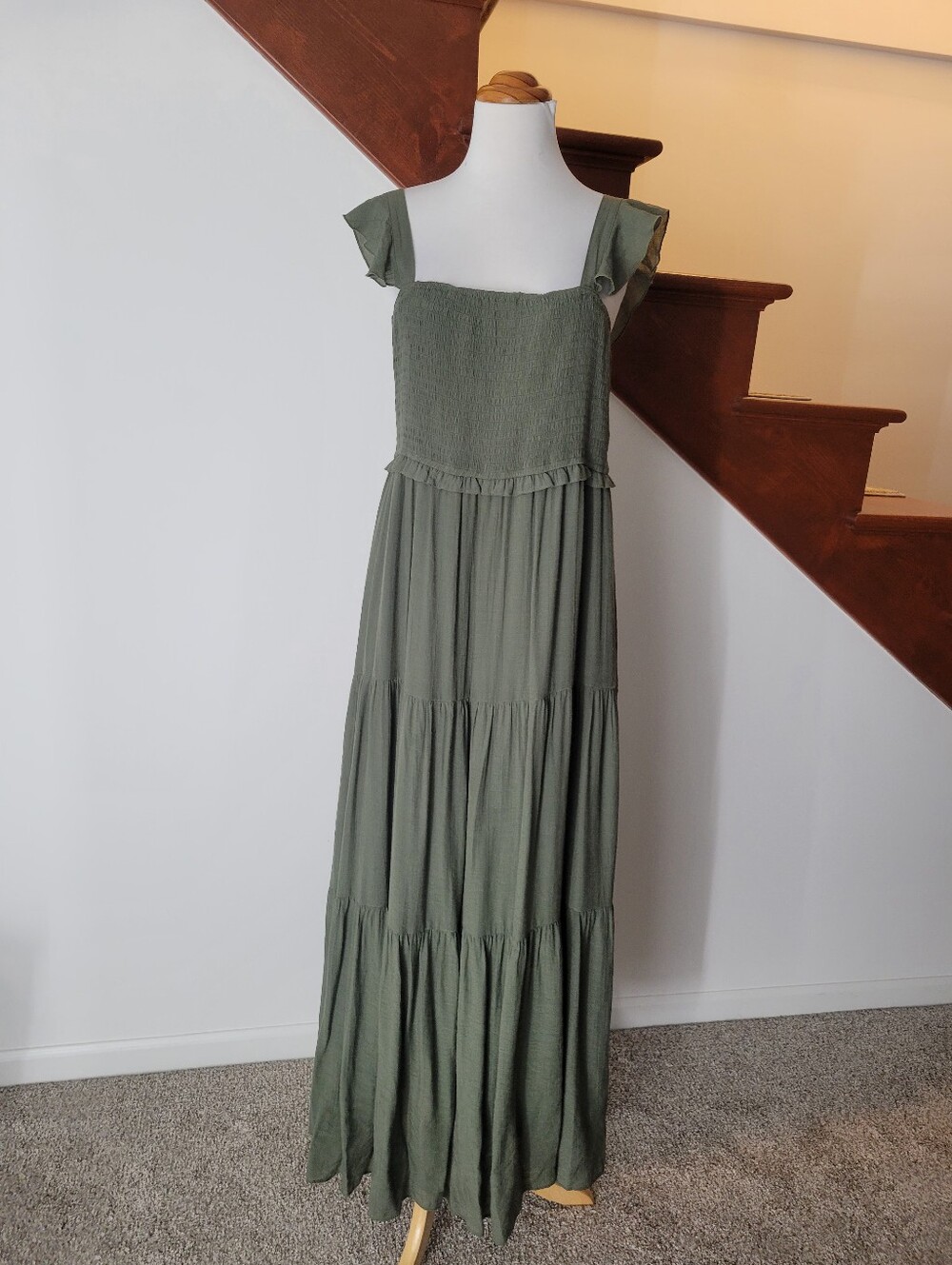 Nanette Lepore Sage Green Tiered Maxi with Ruffle Straps Size 12